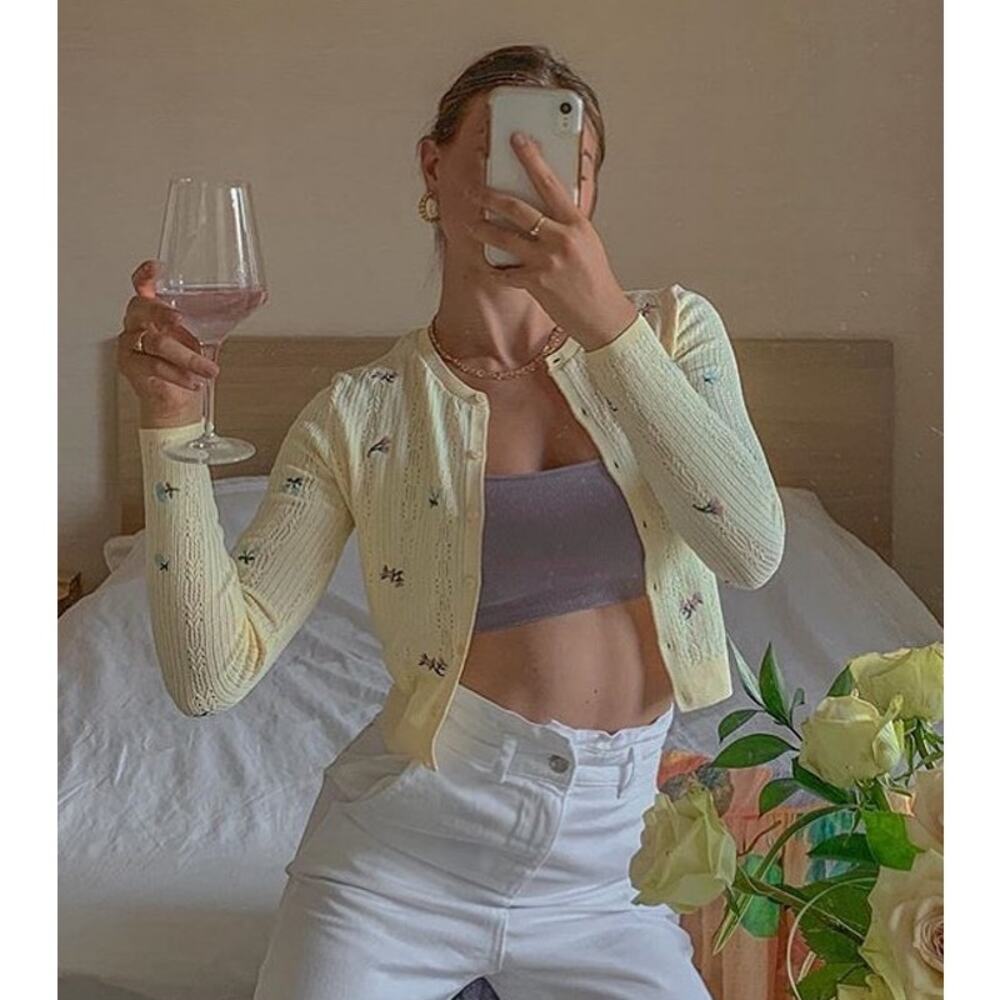 ZARA Embroidered Floral Cropped Cardigan Cottagecore Vintage Inspired Sweater - Picture 4 of 13